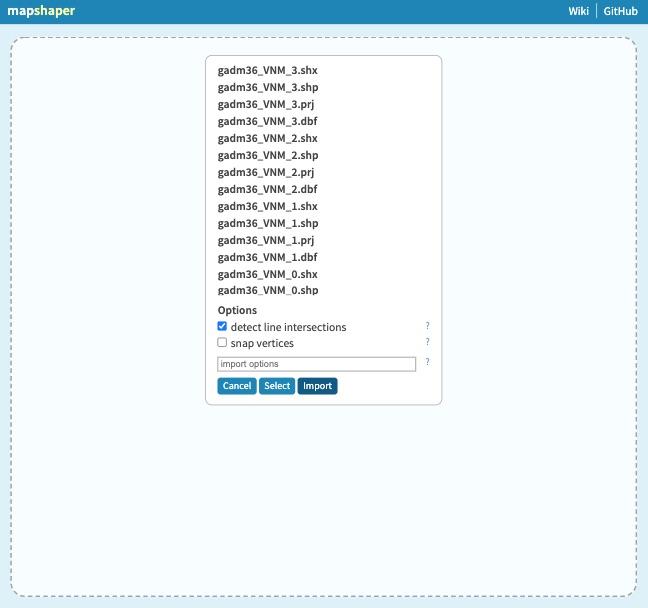 Import shapefile to mapshaper.org